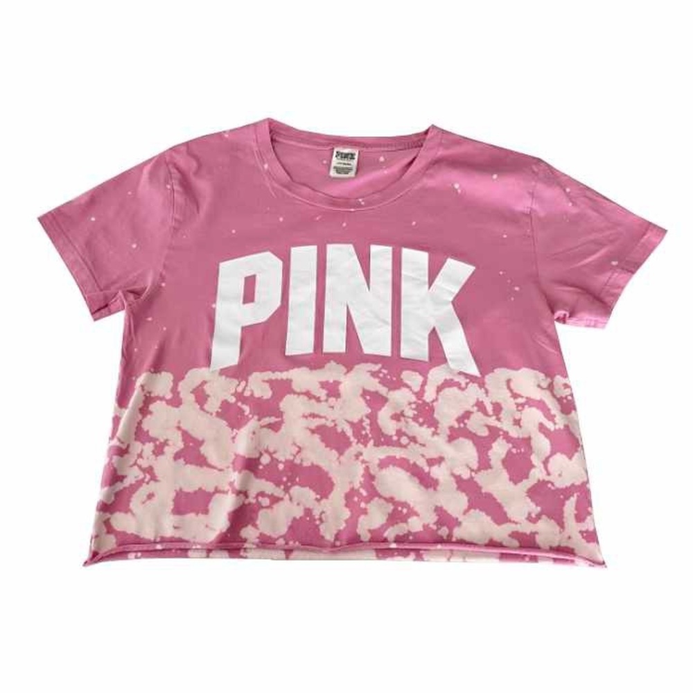 Victorias Secret PINK Pink Paint Splatter & Cloud‎ Crop T-Shirt